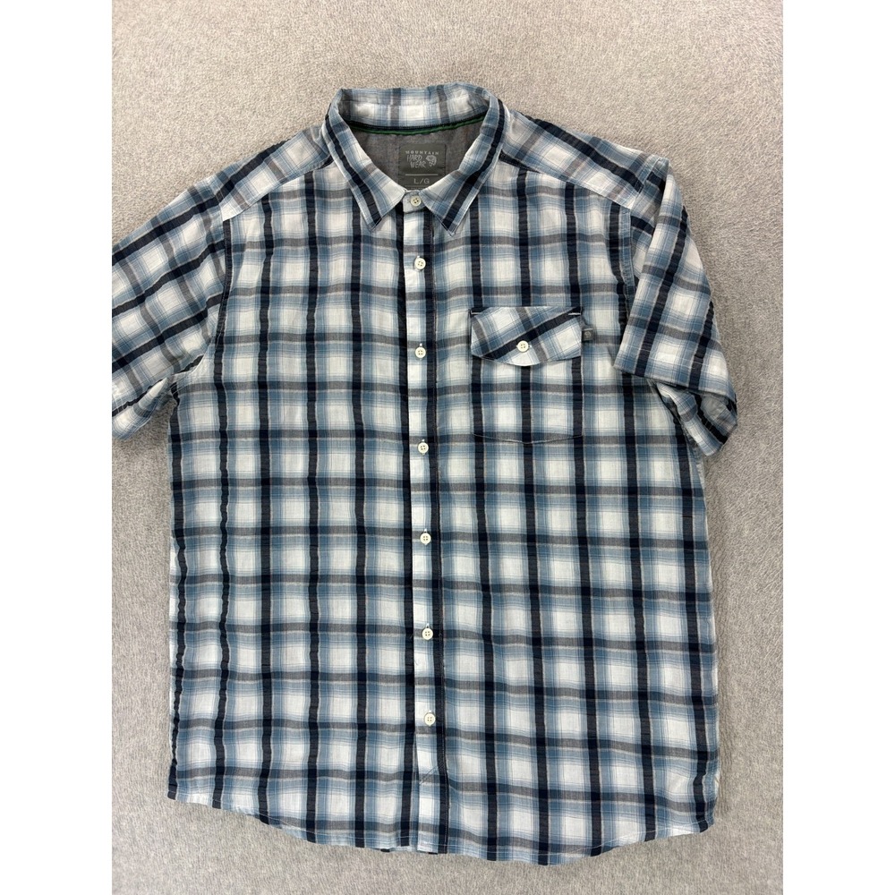 Mountain Hardwear Plaid S/S Button Down Shirt (Men's Large) Blue